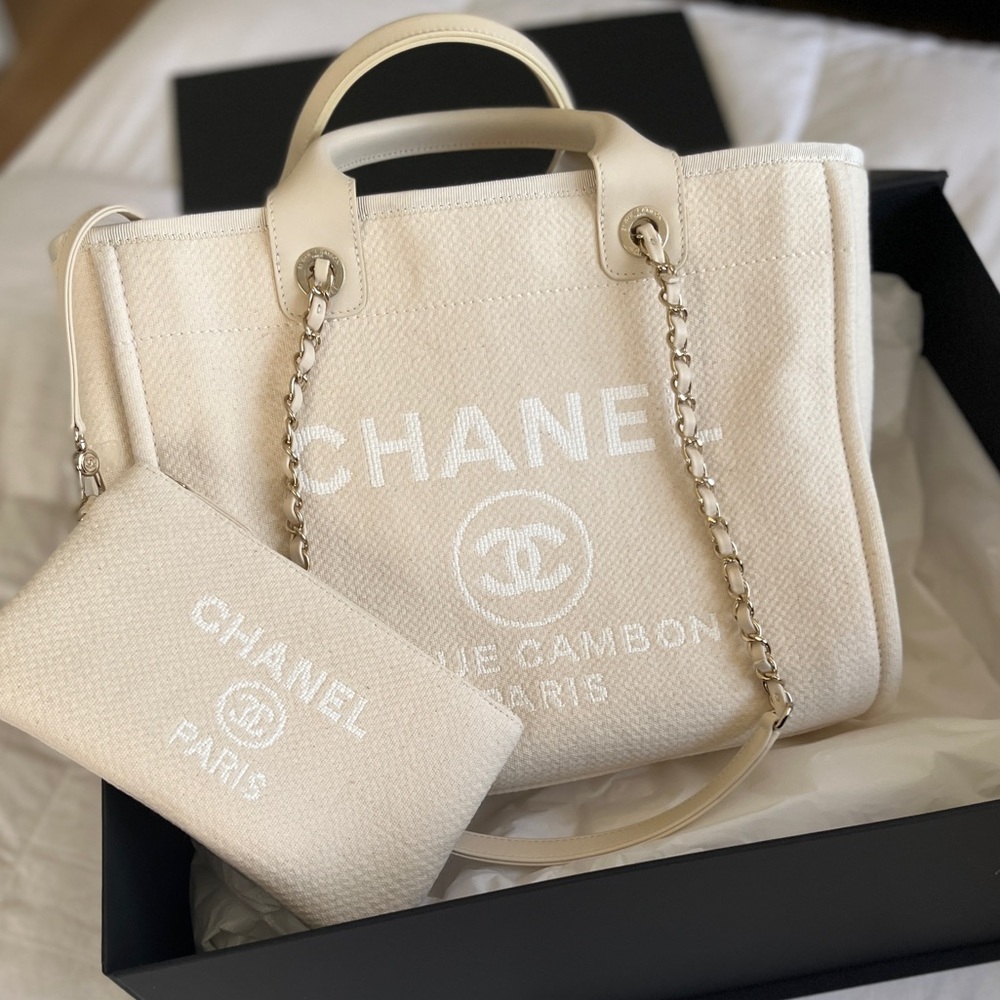 NWT Chanel White Canvas Deauville Small Tote
